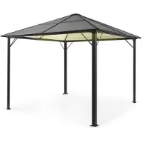 Blumfeldt Prieel 3X3M, Roestbestendig Aluminium Prieel Met Vast Dak & Dimbare Led-Verlichting, Waterdicht, Stabiel & Winterbestendig Prieel, Duurzame Vrijstaande Pergola, Tuinprieel Voor Terras