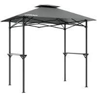 Wiltec grillpaviljoen in grijs, 245 x 152 x 242 cm, barbecuepaviljoen met rookafvoer, grilloverkapping met waterdichte dakbedekking, grilltent met 2 opbergplanken