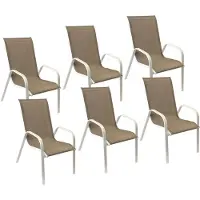 Happy Garden Set van 6 MARBELLA stoelen in taupe textilene - wit aluminium