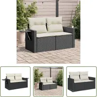 The Living Store Lounge Set - Tuinbank - Tuinbank 2-zits met kussens poly rattan zwart - Buitendining - Tuinset - Relaxen