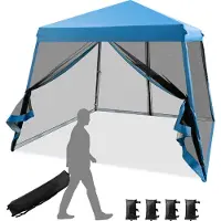 Costway 3x3 meter opklapbare paviljoen met muggengaas en zandzakken, inklapbaar, UV-bescherming 50+, stabiele partytent voor de tuin, tuinpaviljoen voor de tuin, inclusief transporttas (blauw)