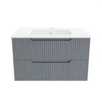 Aurlane Wastafelonderkast Emilien 50cm - Muizengrijs - Met 2 Lades - Met Mat Witte Wastafel