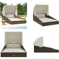 vidaXL Ligbed met inklapbaar dak 200x114x128 cm poly rattan bruin - Ligbed - Ligbedden - Ligstoel - Loungebed