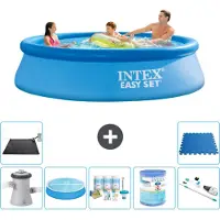 Intex Rond Opblaasbaar Easy Set Zwembad - 305 x 76 cm - Blauw - Inclusief Pomp - Solarzeil - Onderhoudspakket - Filter - Stofzuiger - Solar Mat - Vloertegels - 8-delig