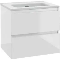 Kielle Nefia - Kast inclusief wastafel, 60x55x46 cm, 2 laden, glanzend wit 50027S620