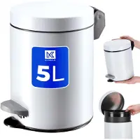 Kadax Pedaalemmer, vuilnisemmer met inhoud, stalen cosmetica-emmer, ronde afvalemmer, elegante emmer voor badkamer en keuken, pedaalemmer met schommeldeksel, 5 l, wit