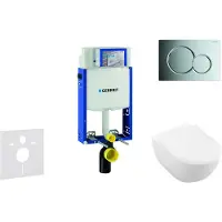 Geberit Kombifix - Toiletset met Sigma01 bedieningsplaat, glanzend chroom + Villeroy Boch hangend toilet en wc bril, DirectFlush, SoftClose, CeramicPlus 110.302.00.5 NI2