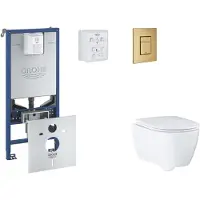 GROHE Rapid SLX - Set voor inbouwinstallatie, toilet, SoftClose zitting en Skate Cosmopolitan knop, geborsteld Cool Sunrise SANI11BB4116