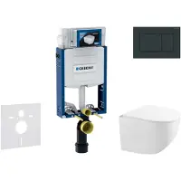 Geberit Kombifix - Voorwand montageset, compacte toilet Gaia en softclose zitting, bedieningsplaat Sigma20, zwart glans/zwart mat SANI15CA5123