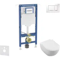 Geberit Duofix - Voorwandinbouwset, Villeroy Boch toilet en zitting, Sigma20 bedieningsplaat, DirectFlush, SoftClose, CeramicPlus, wit/glanzend chroom SANI11CK3116