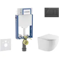 Geberit Kombifix - Set voorwandinstallatie, Oudee toilet en softclose-zitting, Sigma20 bedieningsplaat, glanzend zwart/mat zwart SANI15CA5147