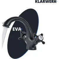 KLARWERK EVA | Vintage wastafelkraan, zwart, mat. Badarmatuur | Retro roestvrijstalen kraan voor wastafel | Hotel- en restaurantmengkraan met 2 aansluitingen