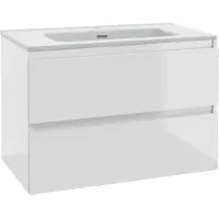 Kielle Nefia - Kast inclusief wastafel, 80x55x46 cm, 2 laden, glanzend wit 50027S820