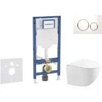 Geberit Duofix - Set voorwandinstallatie, compacte toilet Gaia met softclose zitting, Sigma20 bedieningsplaat, wit/verguld SANI11CA3147B