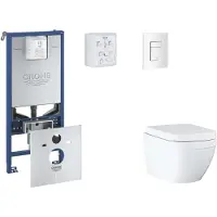 GROHE Rapid SLX - Set voorwandinstallatie, toilet, SoftClose zitting en Skate Cosmopolitan knop, Triple Vortex, alpenwit SANI11BB3105