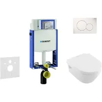 Geberit Kombifix - Inbouwreservoir voor hangend toilet met SIGMA01 bedieningsknop, alpine wit + Villeroy Boch - hangend toilet en wc-bril, DirectFlush, SoftClose, CeramicPlus 110.302.00.5 NB1