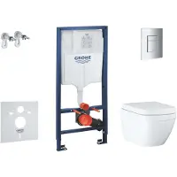 GROHE Solido - Voorwand montageset, toilet en toiletzitting Euro Ceramic Compact, softclose, Triple Vortex, Even bedieningsplaat, chroom SANI15BB1106