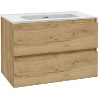 Kielle Nefia - Kast inclusief wastafel, 80x55x46 cm, 2 laden, gouden eiken 50027S821
