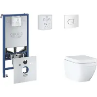 GROHE Rapid SLX - Set voorwandinstallatie, toilet, SoftClose zitting en Arena Cosmopolitan knop, Triple Vortex, alpenwit SANI11BB3108