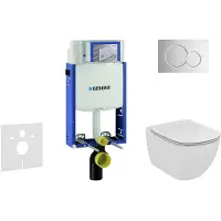 Geberit Kombifix - Inbouwreservoir voor hangend toilet met SIGMA01 bedieningsknop, glanzend chroom + Ideal Standard Tesi - hangend toilet en wc-bril, Aquablade, SoftClose 110.302.00.5 NU2