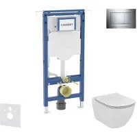 Geberit Duofix - Voorwandinbouwset, Ideal Standard Tesi toilet en zitting, Sigma20 bedieningsplaat, Aquablade, SoftClose, glanzend chroom/mat chroom SANI11CD1111