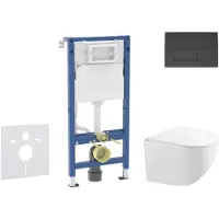 Geberit Duofix - Set voorwandinstallatie, compact toilet Gaia en softclose-zitting, Delta50 bedieningsplaat, mat zwart SANI11CA5122B