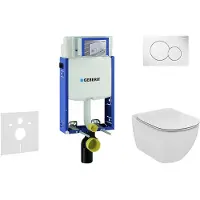 Geberit Kombifix - Inbouwreservoir voor hangend toilet met SIGMA01 bedieningsknop, alpine wit + Ideal Standard Tesi - hangend toilet en wc-bril, Aquablade, SoftClose 110.302.00.5 NU1