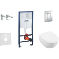 GROHE Rapid SL - Complete toiletset, wand-wc + Subway toiletzitting, Direct Flush, Softclose, Ceramic Plus + bedieningsplaat Skate Cosmo, chroom 38528SET-KI