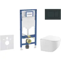 Geberit Duofix - Voorwand montageset, compacte toilet Gaia en softclose zitting, bedieningsplaat Sigma20, zwart glans/zwart mat SANI11CA5120B