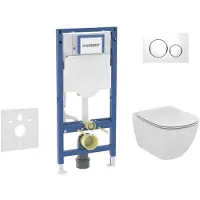 Geberit Duofix - Voorwand montageset, Tesi toilet en softclose zitting, Sigma20 bedieningsplaat, wit/glanzend chroom SANI11CD3135