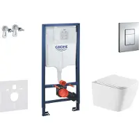 GROHE Rapid SL - Voorwand montageset, Arkas I toilet en softclose zitting, Skate Cosmopolitan bedieningsplaat, chroom SANI11BA1111
