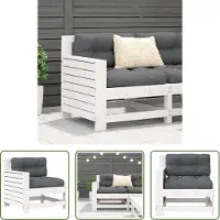The Living Store Grenenhout - Tuinbank - Tuinbank met armleuning en kussen massief grenenhout wit - Lounge Set - Buitendecoratie - Outdoor Furniture