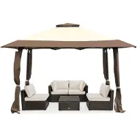 Costway Paviljoen 4x4m, opklapbaar paviljoen met dubbel dak, draagtas & wielen, tuinpaviljoen/feesttent, waterdicht, stabiel, UV-bescherming 50+, bruin