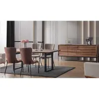 AEA Braune Esszimmer Garnitur Luxus Rechteckiger Esstisch 4x Stühle Anrichte