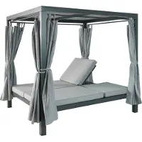 Mendler Loungestoel voor in de tuin, model HWC-J66, XL ligbed Bali-stijl, buitenbed/daybed, met 10 cm dikke olefin-kussens, kleur grijs, afmetingen ongeveer 205 cm