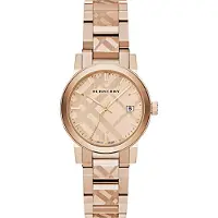 Burberry Nieuw Bu9146 Dames The City Rose Gold Check Dial Horloge -1 Jaar Garantie
