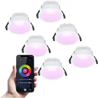 HOFTRONIC™ 6x Finn Smart LED inbouwspot - 10 Watt - Plafondspot - RGBWW - WiFi + Bluetooth - 630 Lumen - Binnen & buiten - Verzonken spot - Amazon Alexa + Google