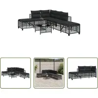 The Living Store Lounge Set - Loungeset - 3-delige Loungeset met kussens poly rattan zwart - Buitendecor - Tuinmeubilair - Ratan Meubel