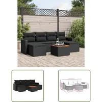 The Living Store Tuinmeubelen - Loungeset - 7-delige Loungeset met kussens poly rattan zwart - Lounge Set - Buitendecoratie - Outdoor Furniture