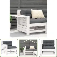 The Living Store Grenenhout - Tuinbank - Tuinbank met armleuning en kussen massief grenenhout wit - Lounge Set - Buitendecoratie - Tuinmeubilair