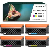 Evoke Set van 4 SAMSUNG CLT-406S CMYK printer tonercartridges , 1500 pagina's zwart + 1000 pagina's elke kleur , CLT-K406S , compatibel met CLX-3305FN CLX3300 CLX3305FN CLP360