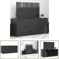 The Living Store Salontafel - Tv-meubel - Tv-meubel 99x39x44 cm staal zwart - Tv Stand - Koudgewalst Staal - Zwart