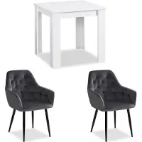 Homestyle4u Eethoeken - 80x80 cm - met 2 stoelen - Eettafel wit - Stoel Grijs