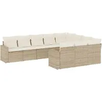 vidaXL 10-delige Loungeset met kussens poly rattan beige