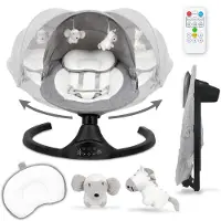 Coil Babywippe, Elektrische babyschommel, Multifunctionele babywippe, 5 schommelstanden, Bluetooth, Afstandsbediening, 5-punts veiligheidsgordel, Zwart