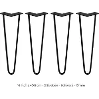 Monster 4 x 40,6cm Hairpin retro pootjes tafelpoten pinpoten - 2 staven - 10mm - zwart