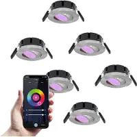 HOFTRONIC™ 6x Smart LED inbouwspots Napels RVS 8 Watt RGBWW IP65 kantelbaar WiFi + Bluetooth