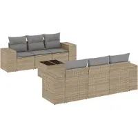 vidaXL 7-delige Loungeset met kussens poly rattan beige
