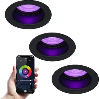 HOFTRONIC™ 3x Mari smart LED inbouwspot verzonken - 5.5 Watt - RGBWW - WiFi+BLE - Verwisselbare GU10 - Dimbaar - voor binnen en buiten - Zwart