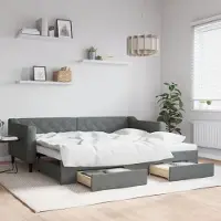 Prolenta Maison Exclusive - Uittrekbaar dagbed met lades, donkergrijs, 90x200 cm, stof